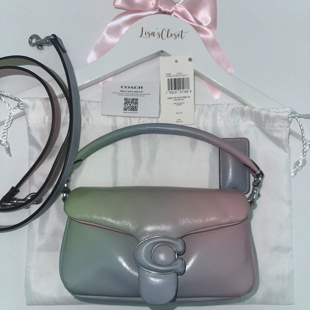 Coach Tabby 18 Ombre Pink Blue Pistachio Bag with shoulder strap